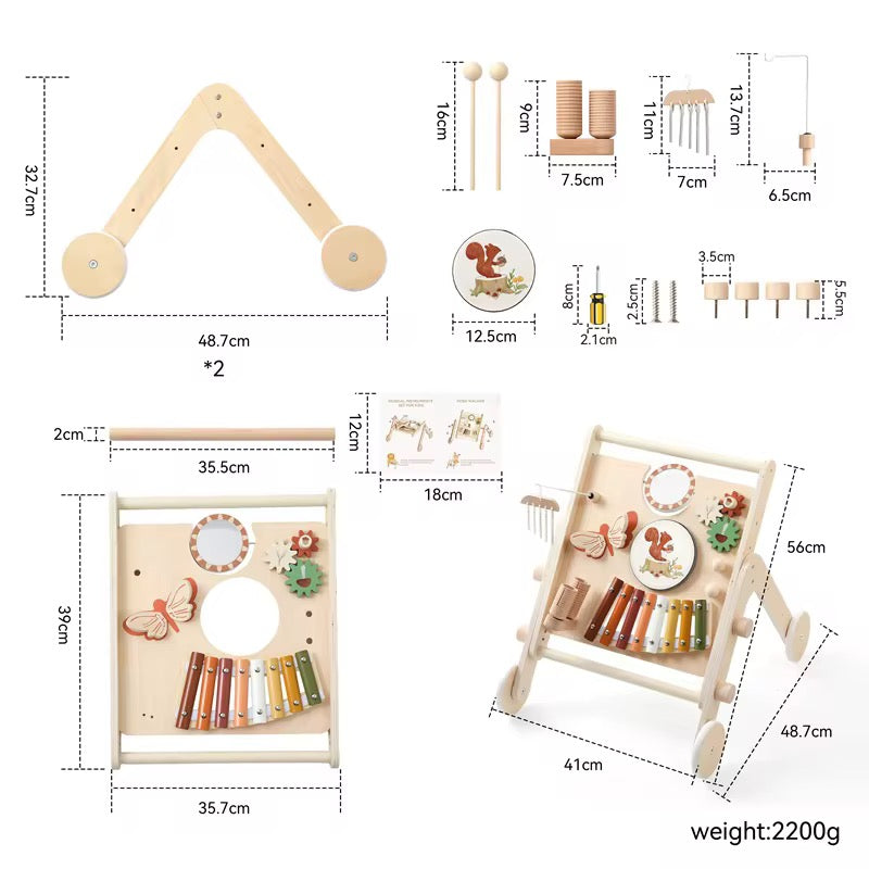 Wooden Baby Music Activity Walker – Montessori Push Toy with Busy Board & Musical Features