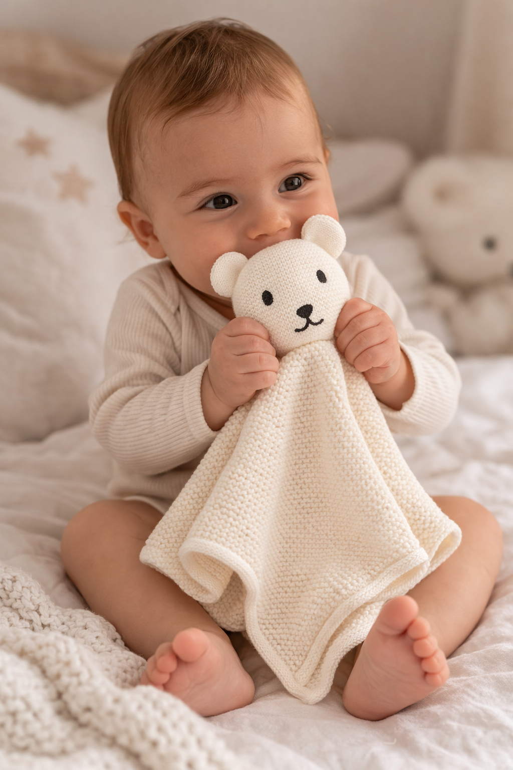 Ivory Knitted Bear Comforter – Can be personalised