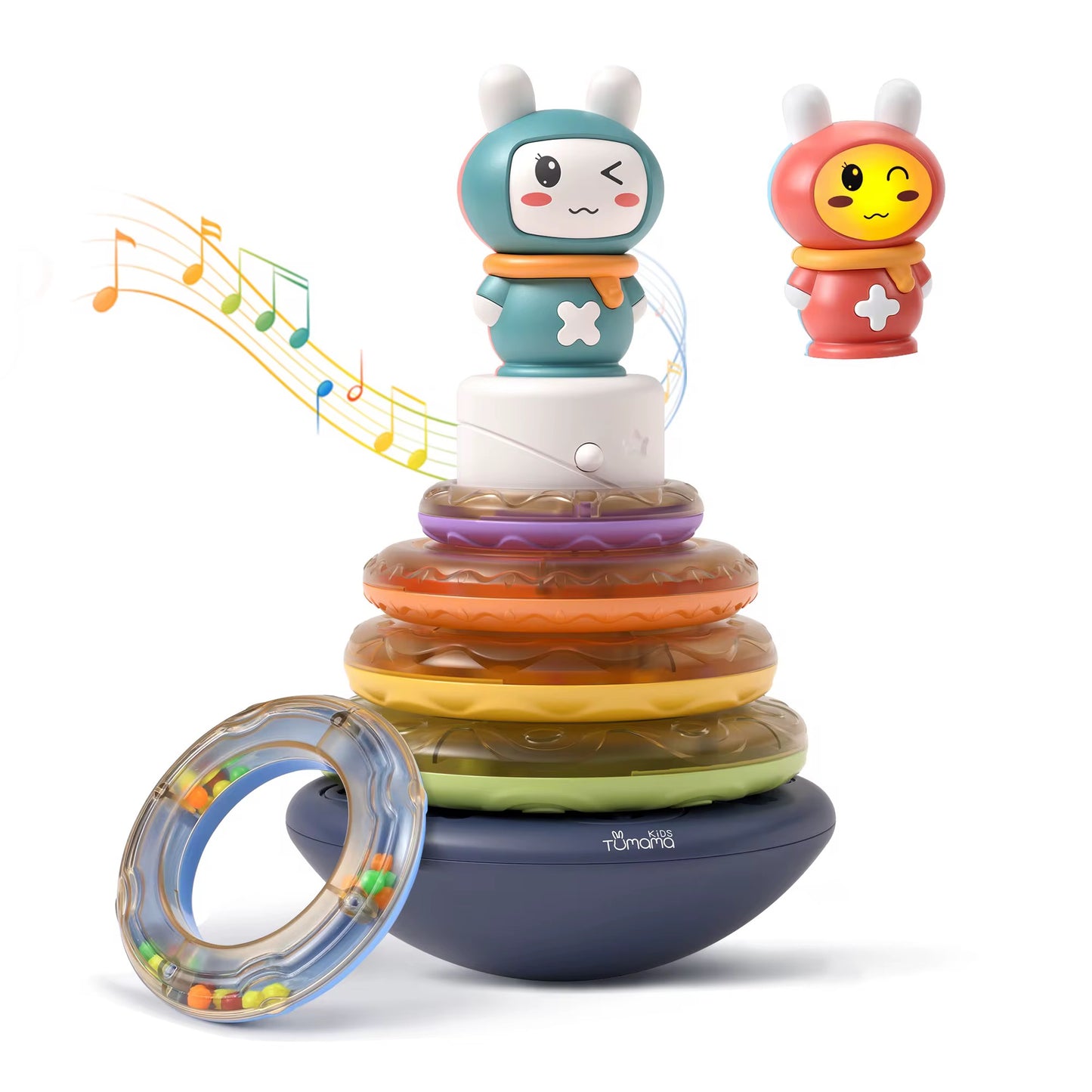 Montessori Musical Stacking Rings Toy for Babies – Light Up Sensory Tumbling Toy