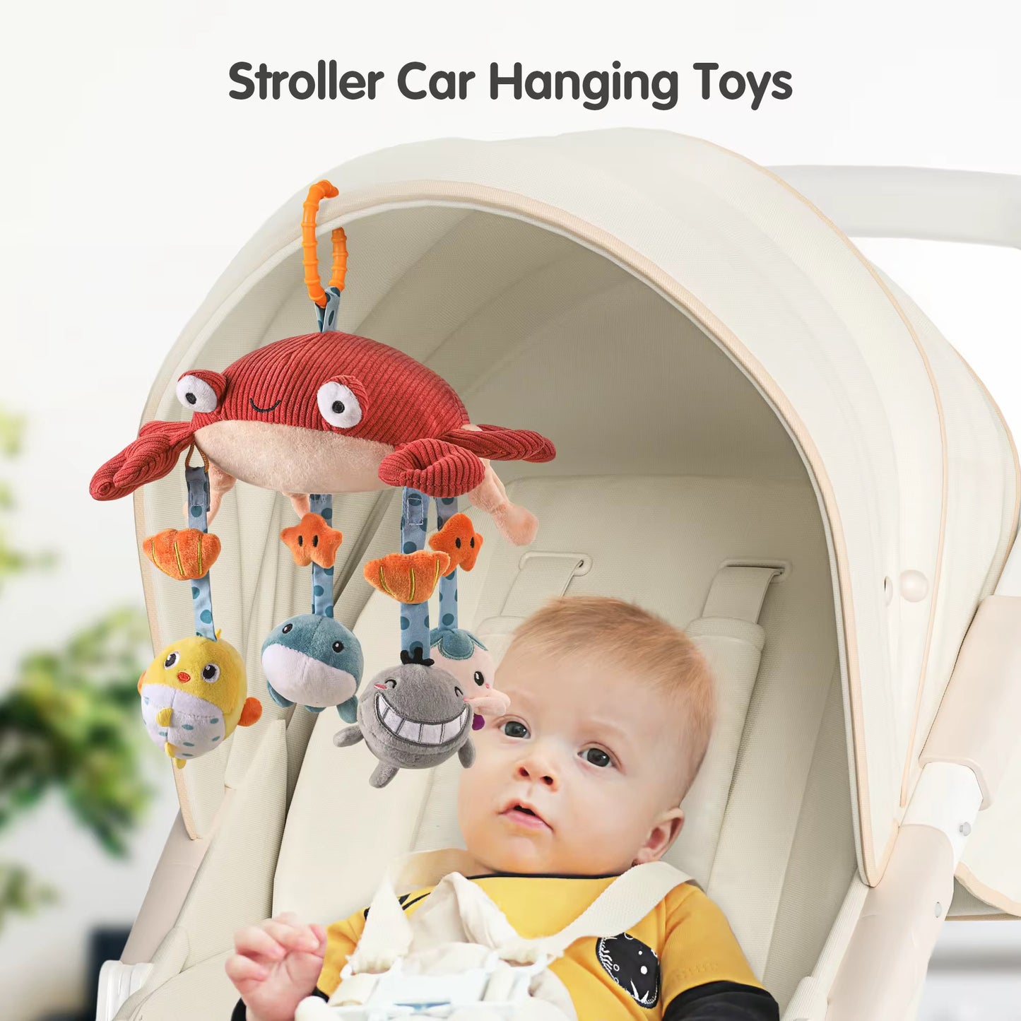 Montessori Crab Baby Crib Mobile Toy with Hanging Sea Animals & Sensory Mirror