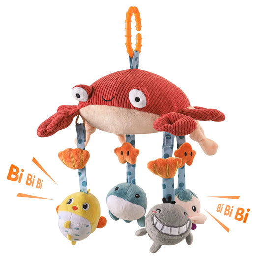 Montessori Crab Baby Crib Mobile Toy with Hanging Sea Animals & Sensory Mirror