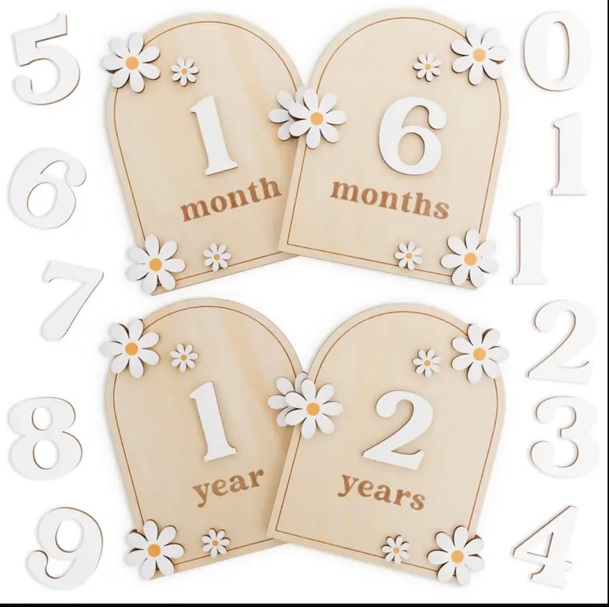 Wooden Baby Monthly Milestone Discs with Daisies – Floral Age Markers for Photos