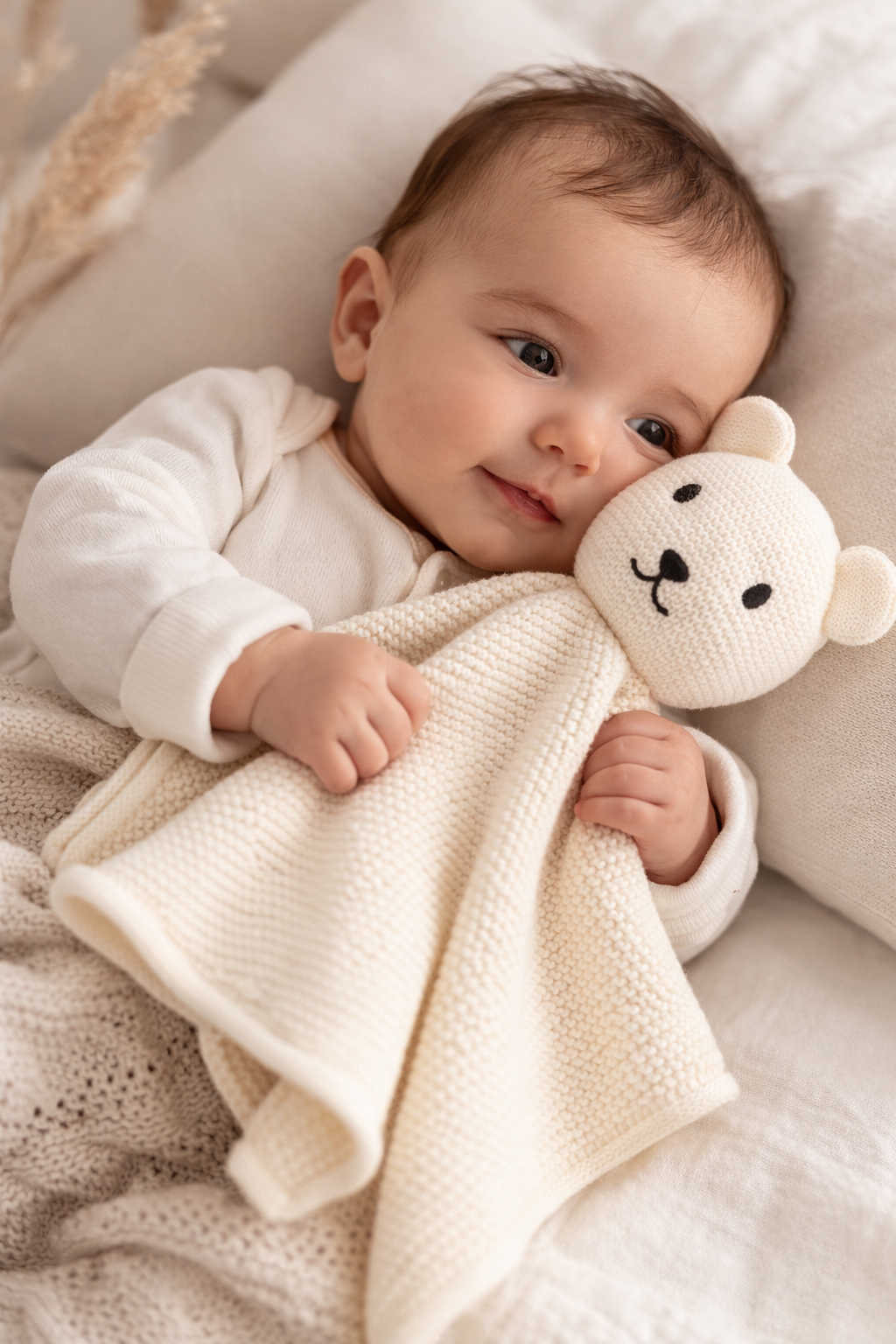 Ivory Knitted Bear Comforter – Can be personalised