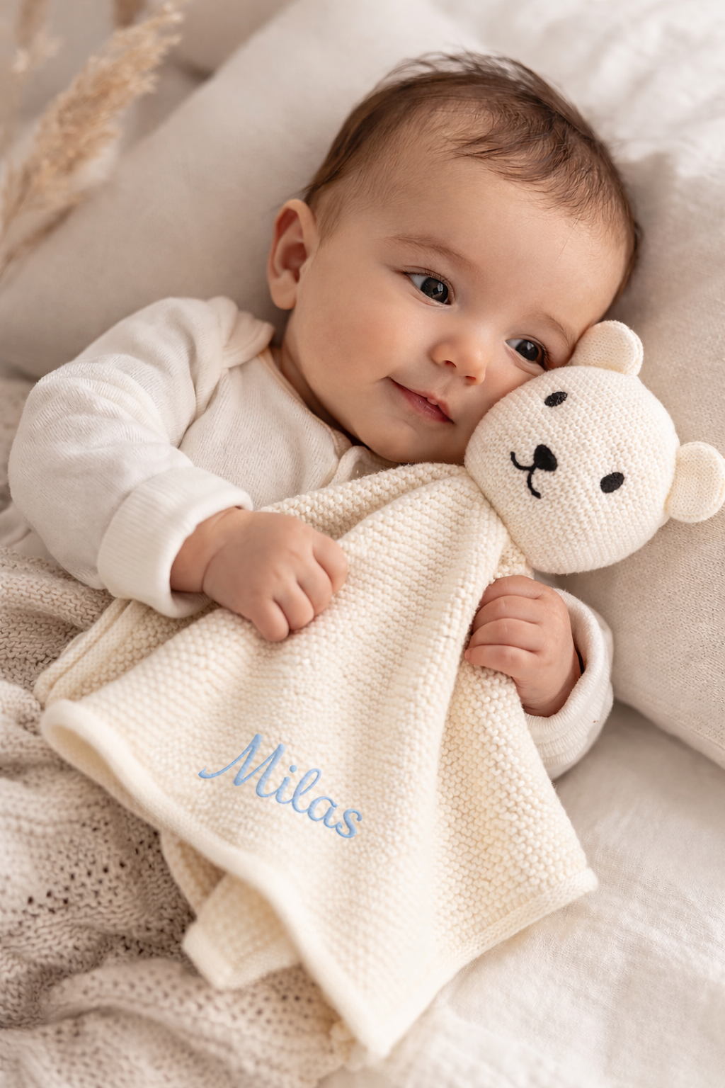 Ivory Knitted Bear Comforter – Can be personalised