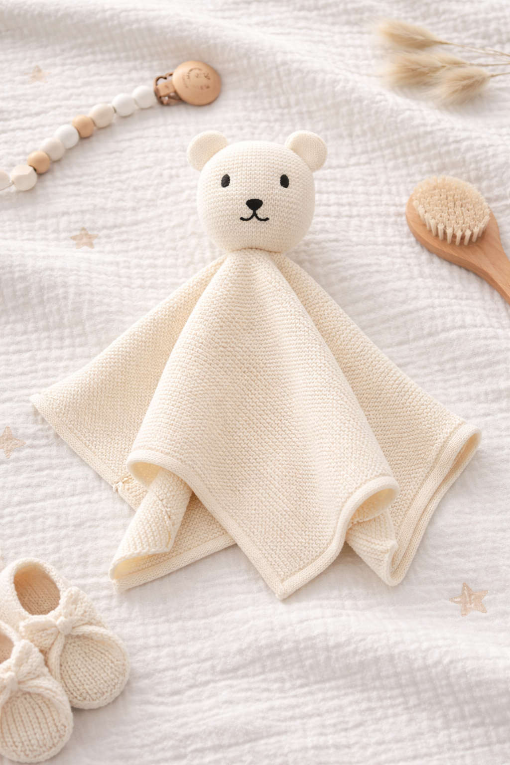 Ivory Knitted Bear Comforter – Can be personalised