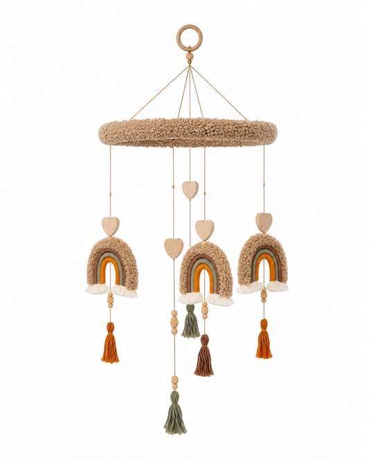 Boho Rainbow Baby Crib Mobile – Neutral Nursery Hanging Decor- Dark beige