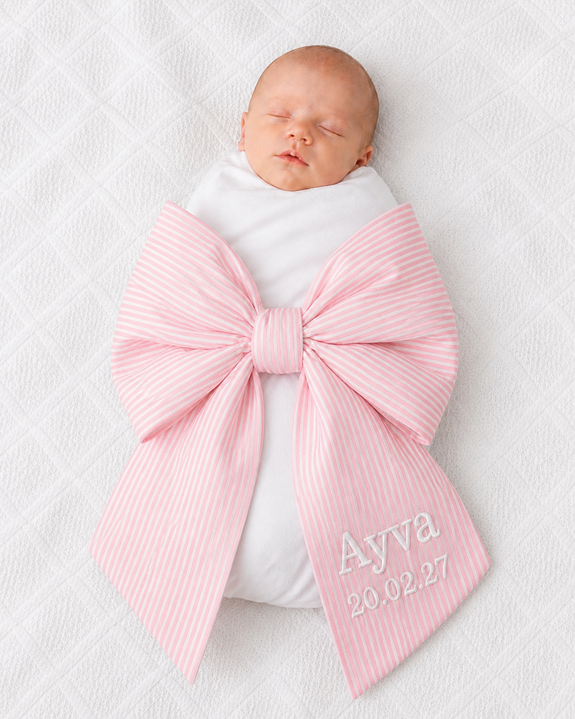 Personalised Baby Name Sash – Pink Stripe | Custom Newborn Gift Ribbon