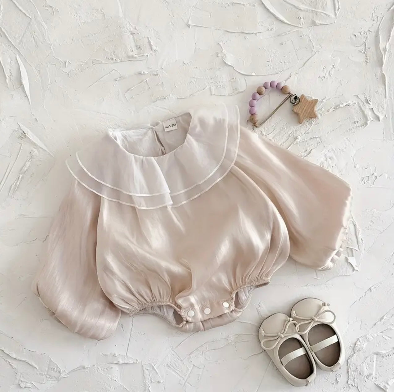 White baby romper with ruffle collar and puff sleeves – Maxims Baby Store