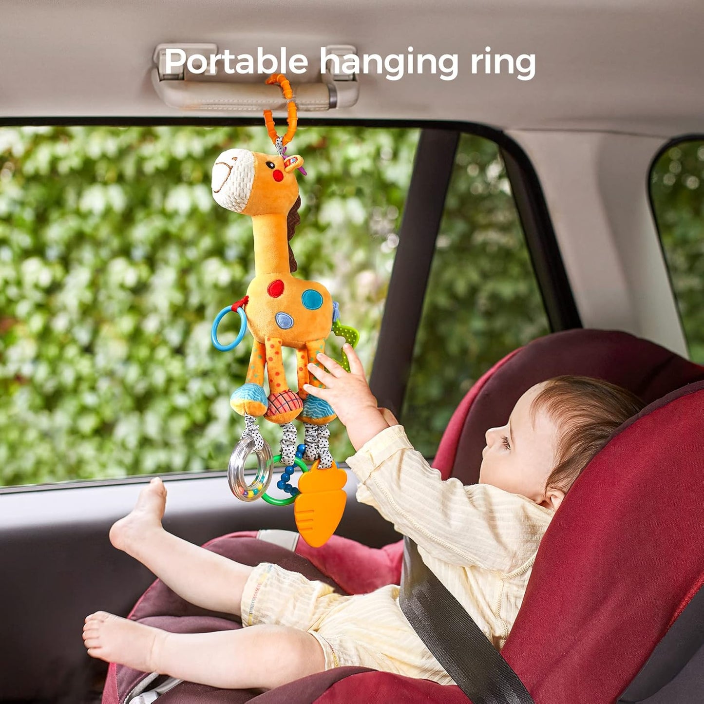 Baby Giraffe Hanging Rattle Toy for Stroller & Car Seat | Sensory Plush Teether Toy