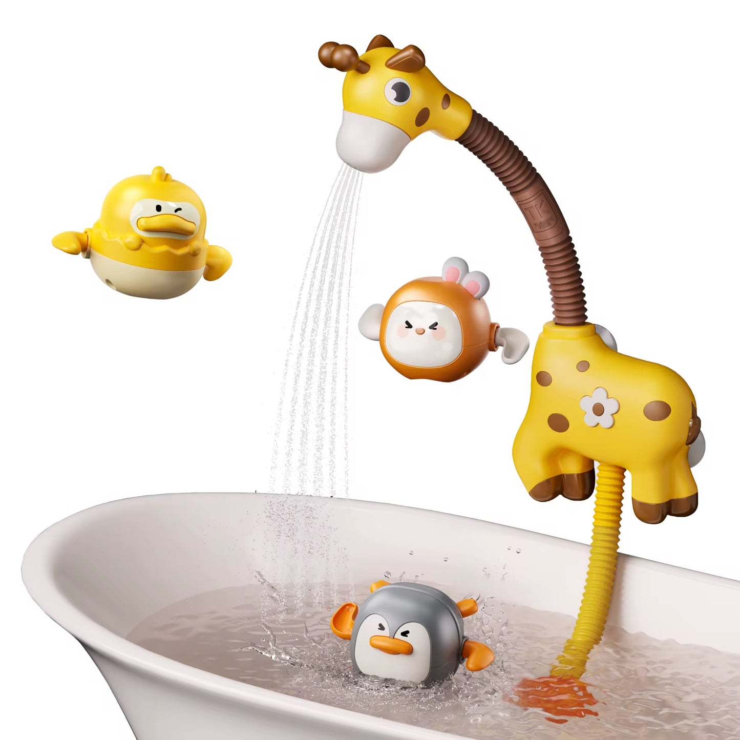 Baby Bath Shower Toy Set with Giraffe Spray Shower & Floating Wind-Up Animals