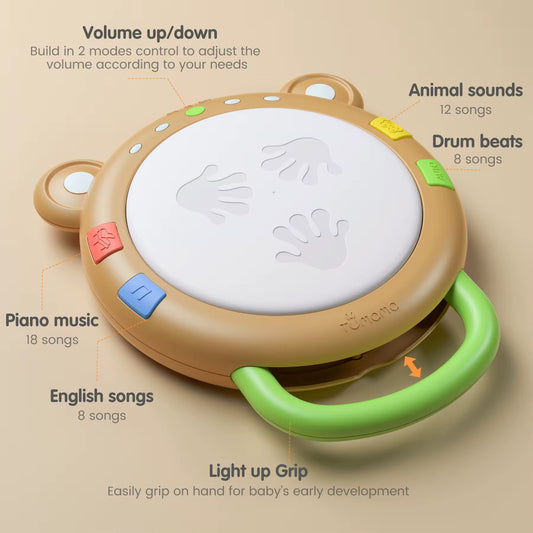 Montessori Baby Musical Drum Toy with Lights & Songs | Interactive Educational Toddler Toy