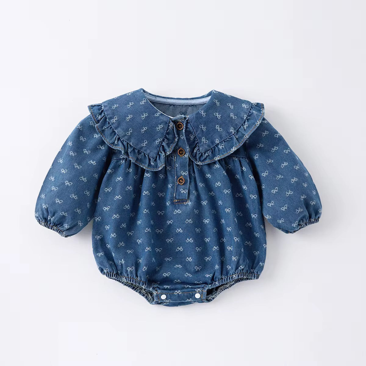 Denim Bow Collar Dress/ Romper
