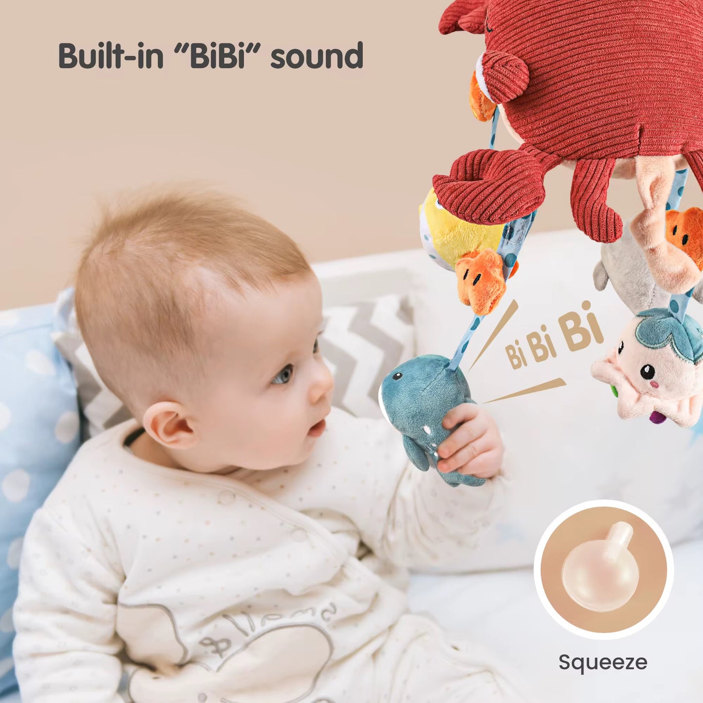 Montessori Crab Baby Crib Mobile Toy with Hanging Sea Animals & Sensory Mirror