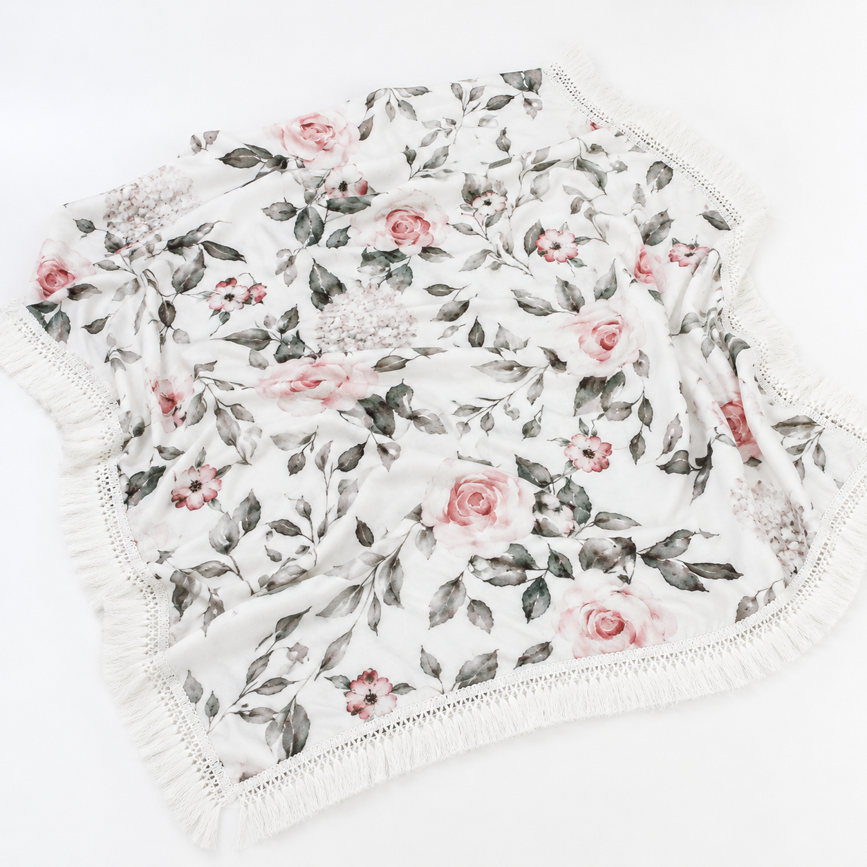 Floral Muslin Baby Blanket with Tassel Fringe