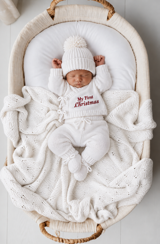 Personalised My First Christmas Knitted Baby Outfit – 4 Piece Set