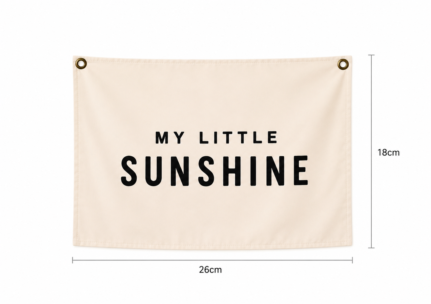     Beige fabric nursery banner with “My Little Sunshine” text on white background