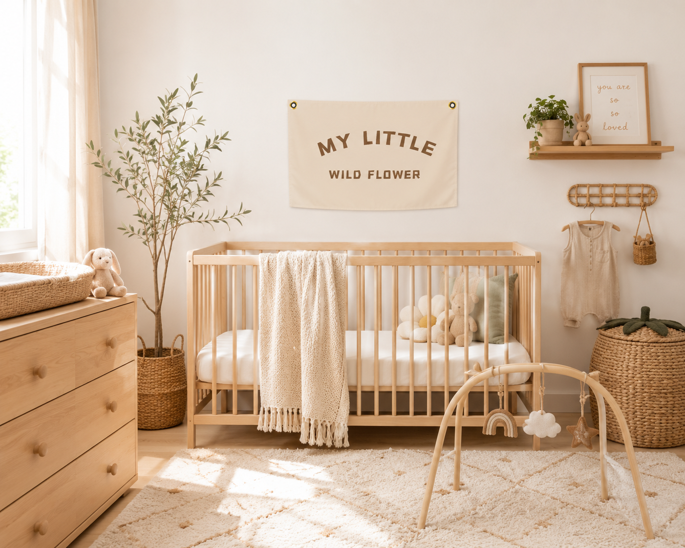     Minimalist baby room banner on white background