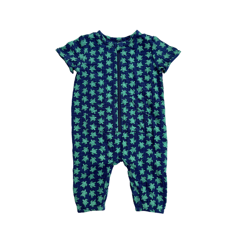 Orian Hoodie Pocket Turtle Print Jumpsuit-Navy