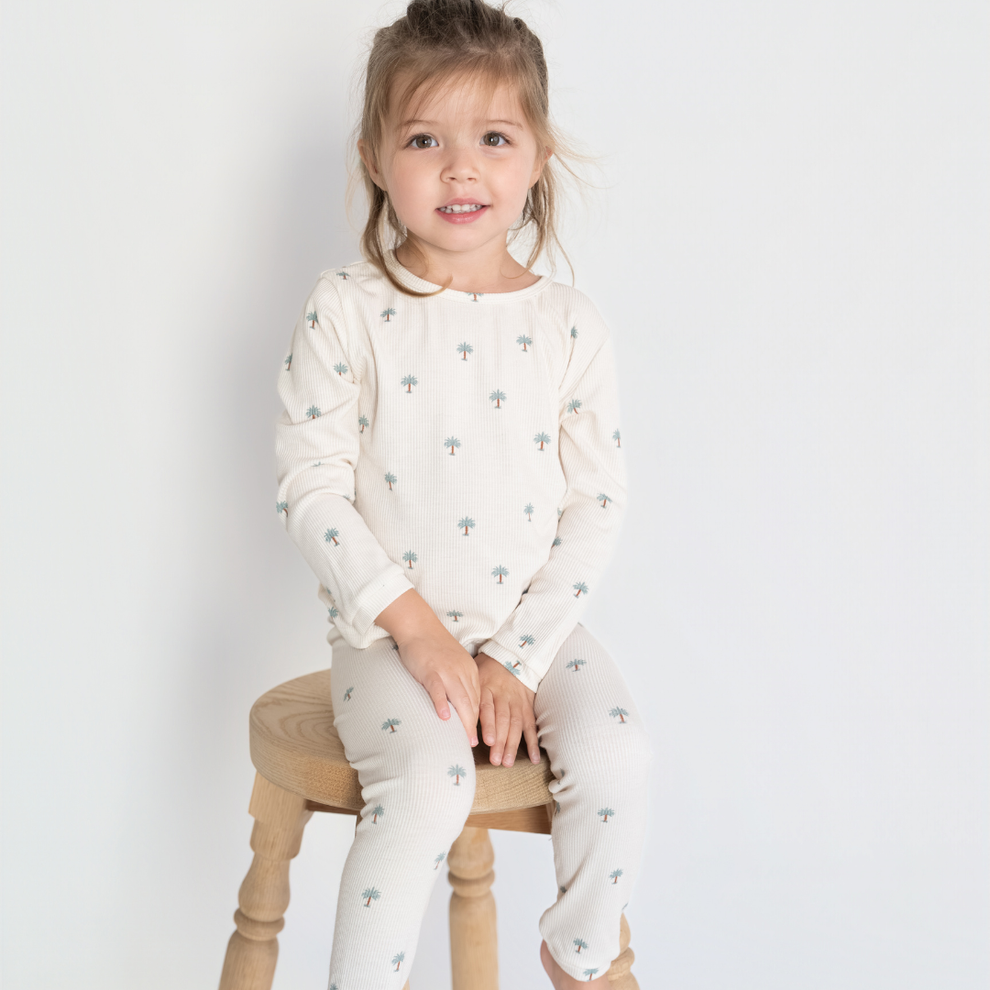 Ribbed Bamboo Pajamas in Date Palm