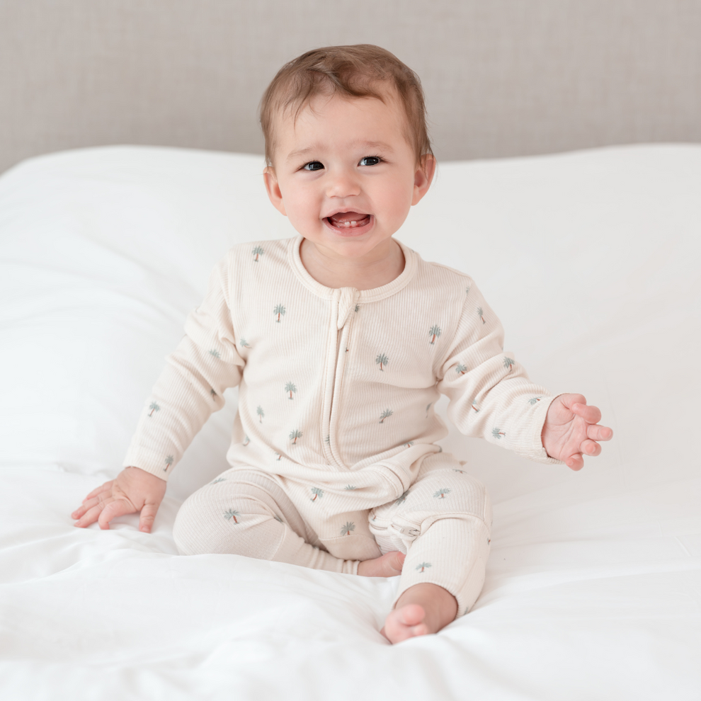 Ribbed Bamboo Sleepsuit in Date Palm