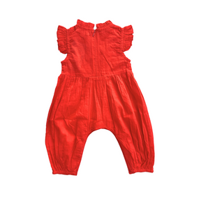 Sienna Shirred Plain Embroidered Jumpsuit-Red