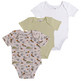 Eleonora - 3-Pack Short Sleeve Organic Bodysuits - Safari Dreams, Meadow Mist Green and White