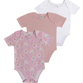 Eleonora - 3-pack Short Sleeve Organic Bodysuits - Swan, Cherry Blossom Pink and White