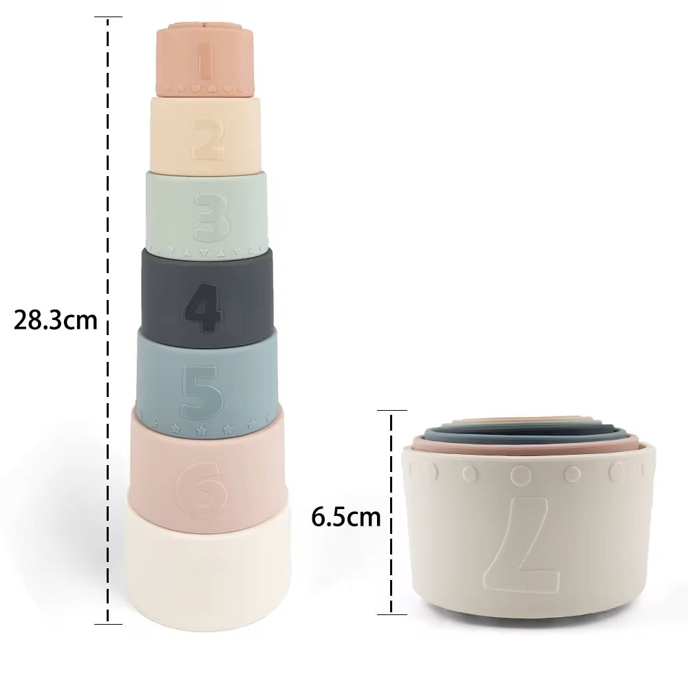 Size dimensions of silicone stacking cups sensory toy for toddlers and babies