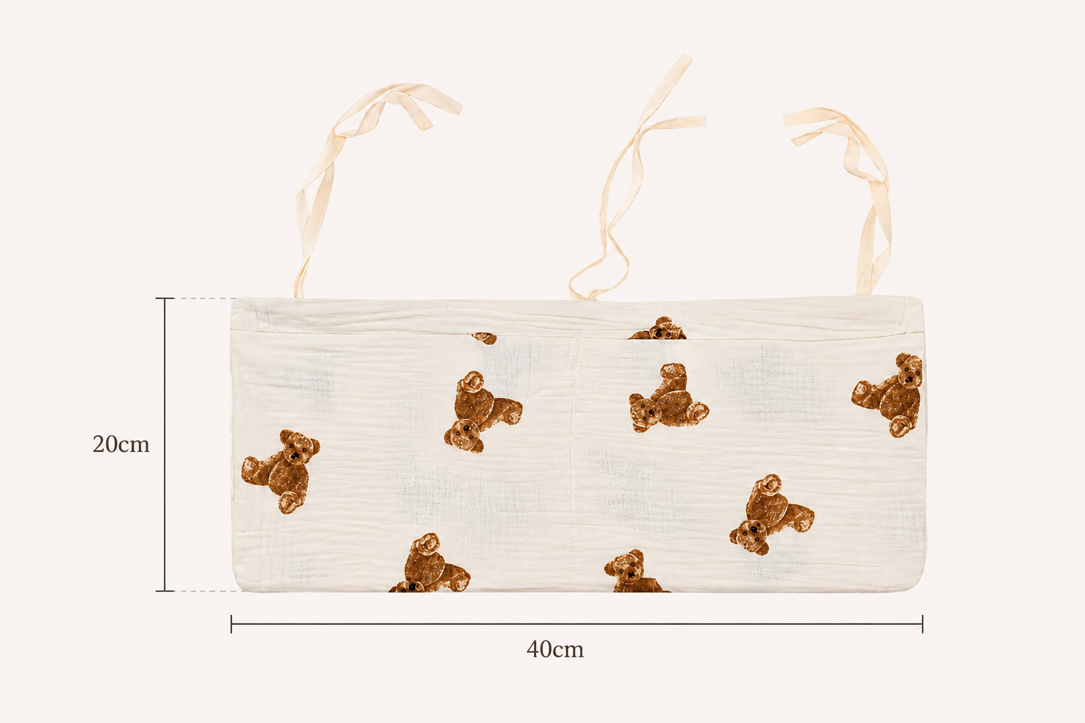 Bedside diaper caddy 20x40cm with tie straps for cots and bassinets — soft muslin nursery essential by Maxims Baby Store .
