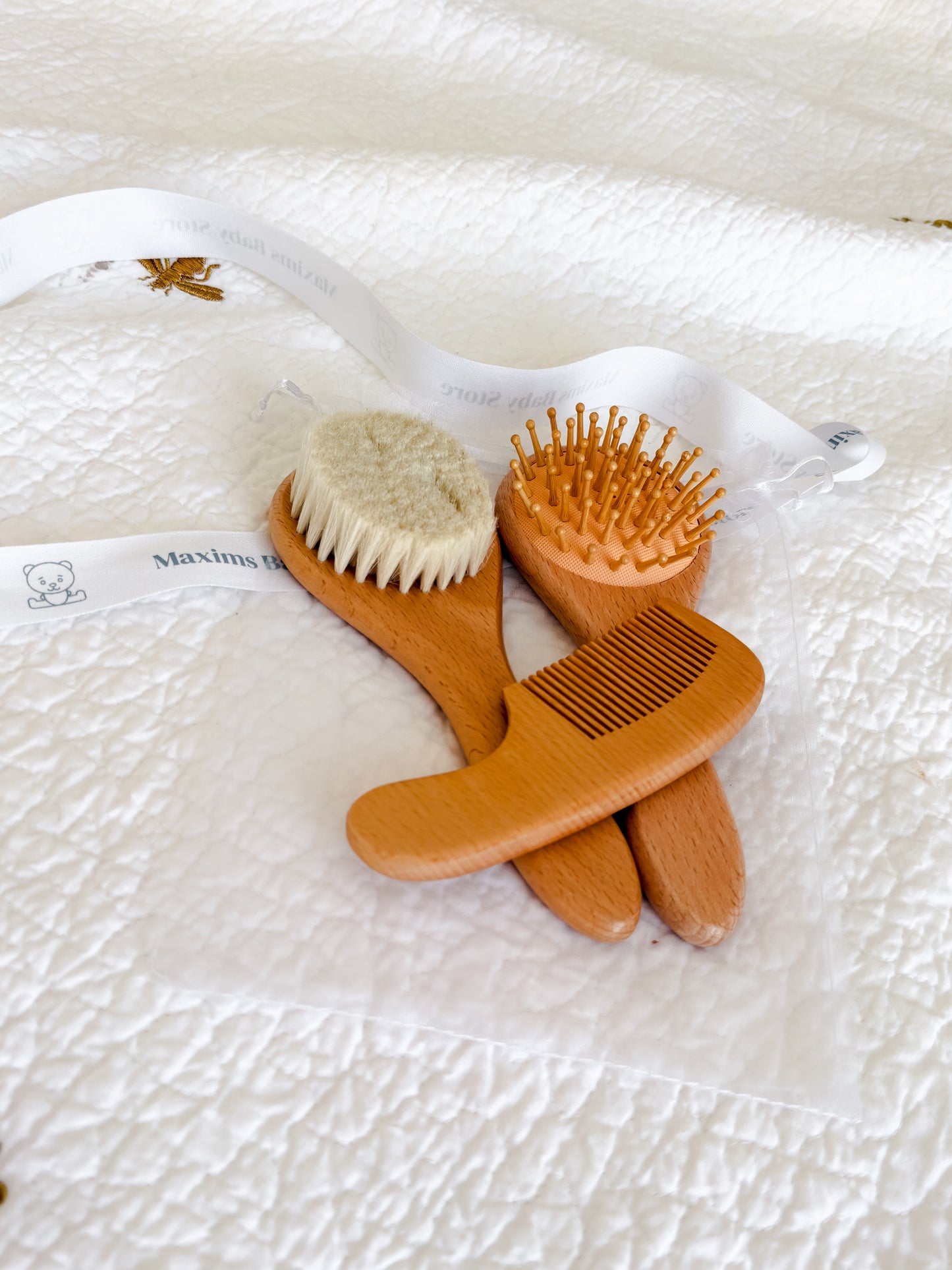 Wooden Baby Brush & Comb Set — Natural Beechwood with Goat Hair Bristles