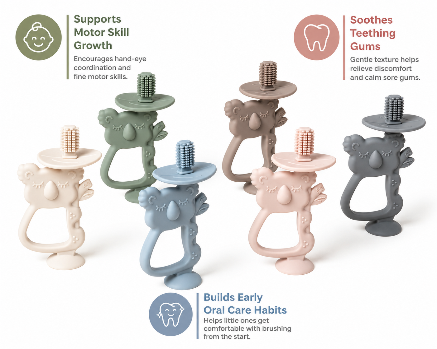 BPA-free koala baby teether by Maxim with soft silicone texture for soothing gums