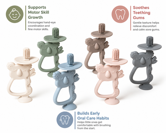 BPA-free koala baby teether by Maxim with soft silicone texture for soothing gums