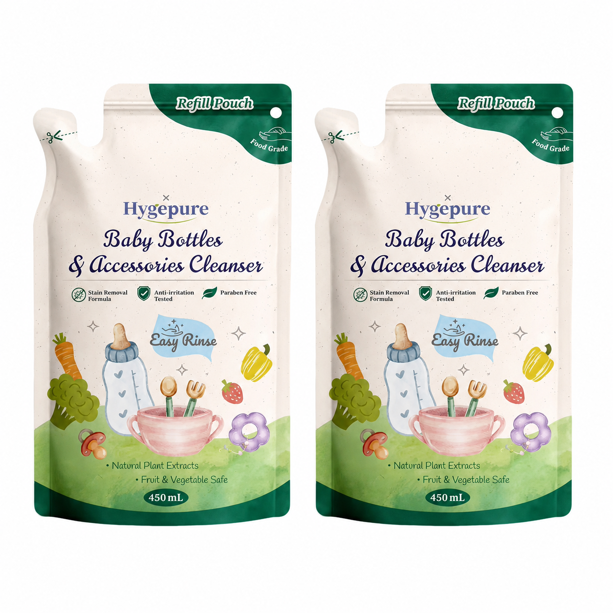     Hygepure 450ml baby bottle and accessories cleanser refill pouch with food grade formula