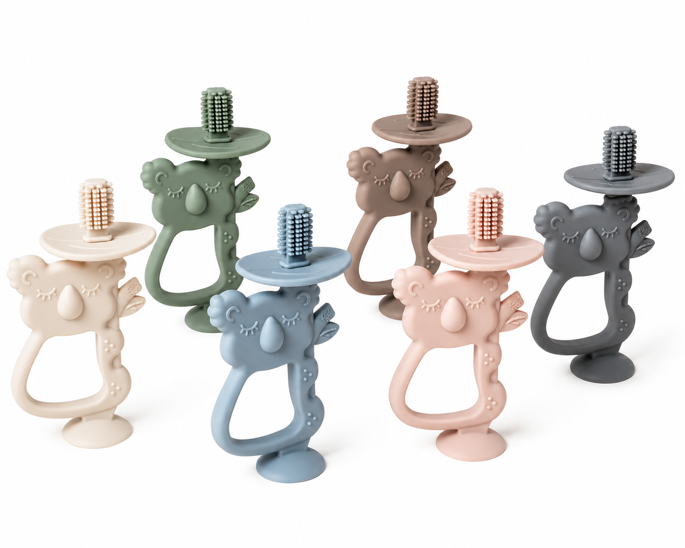 Silicone koala teething toothbrush designed for babies with easy grip handle and soft bristles