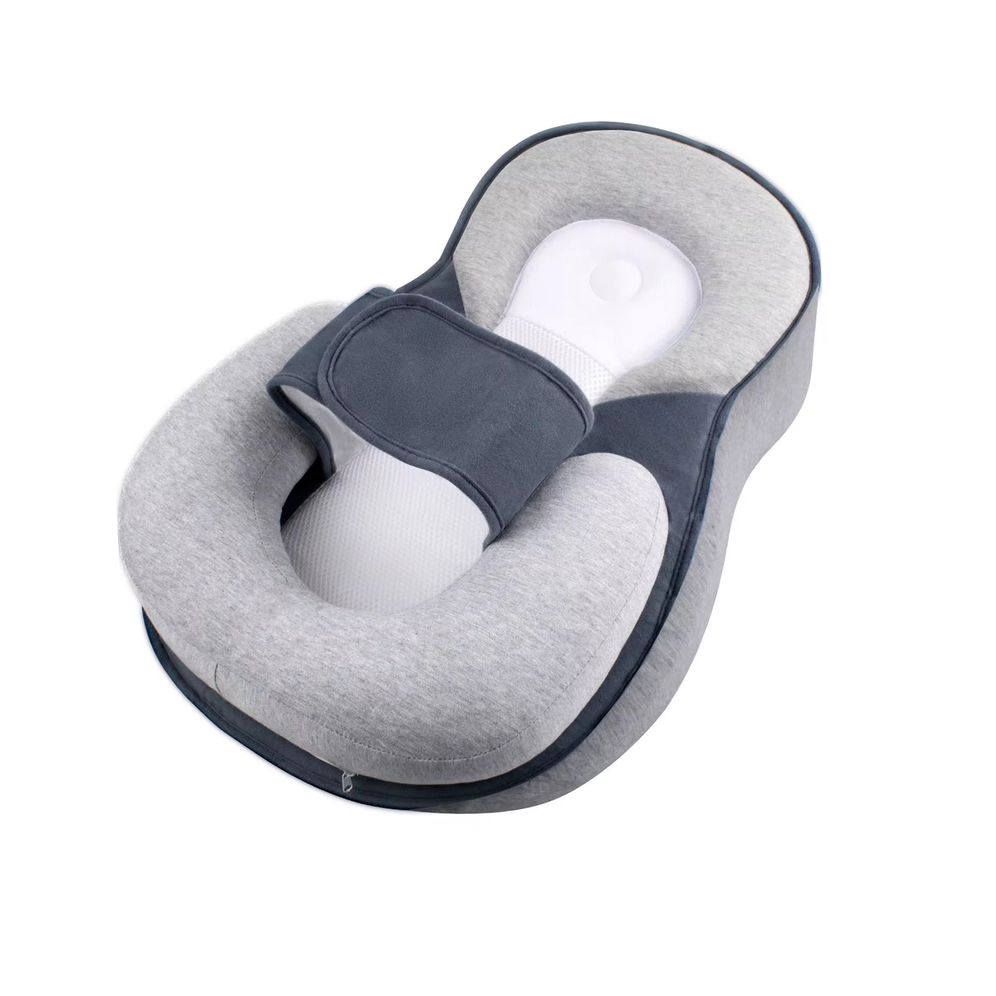 Grey newborn anti-reflux baby lounger pillow with ergonomic support, breathable fabric, and comfortable infant positioning.