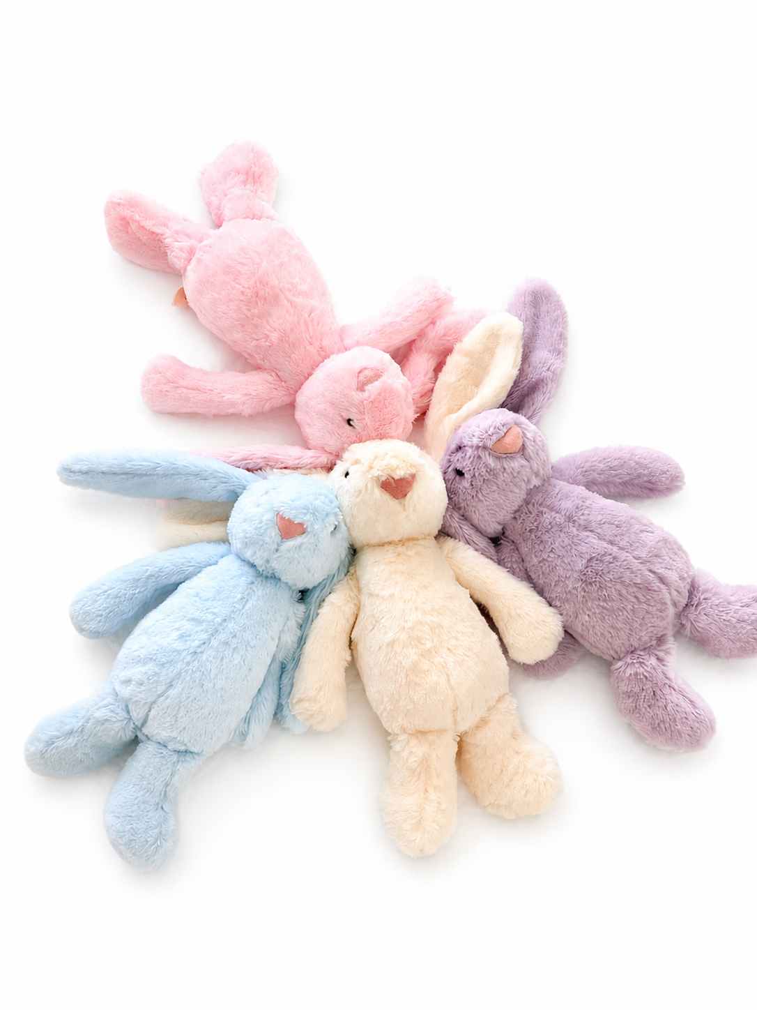 Maxims plush baby bunny collection in pink, blue, cream and purple — soft 25cm cuddly toys for newborns in Dubai UAE
