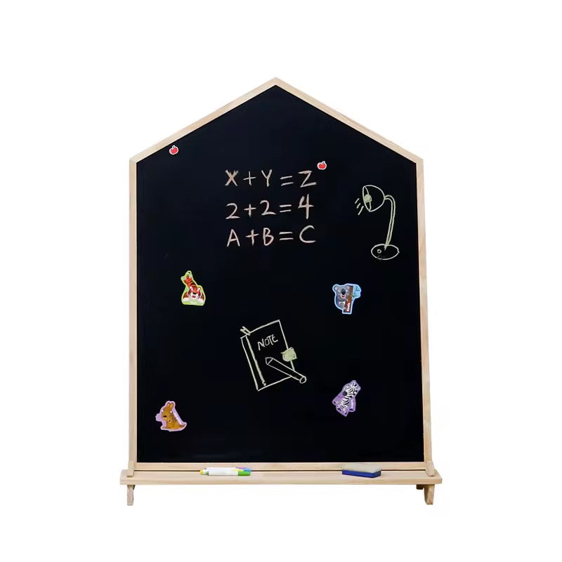     Montessori wooden double-sided kids drawing board with magnetic whiteboard and chalkboard