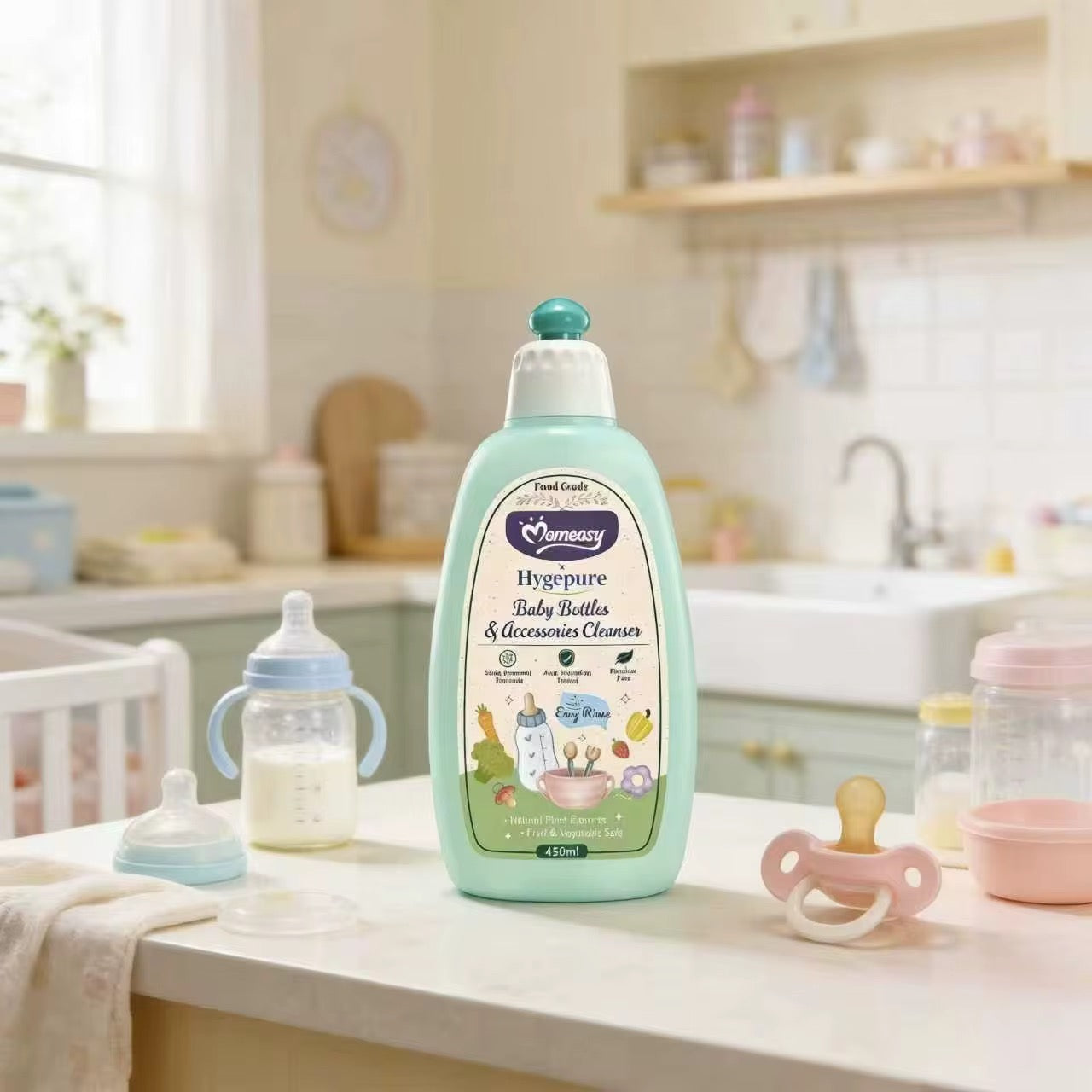     Natural easy rinse baby bottle cleanser with gentle food grade cleaning formula