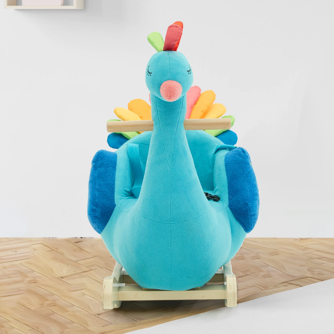 Penelope Plush Peacock Wooden Rocker