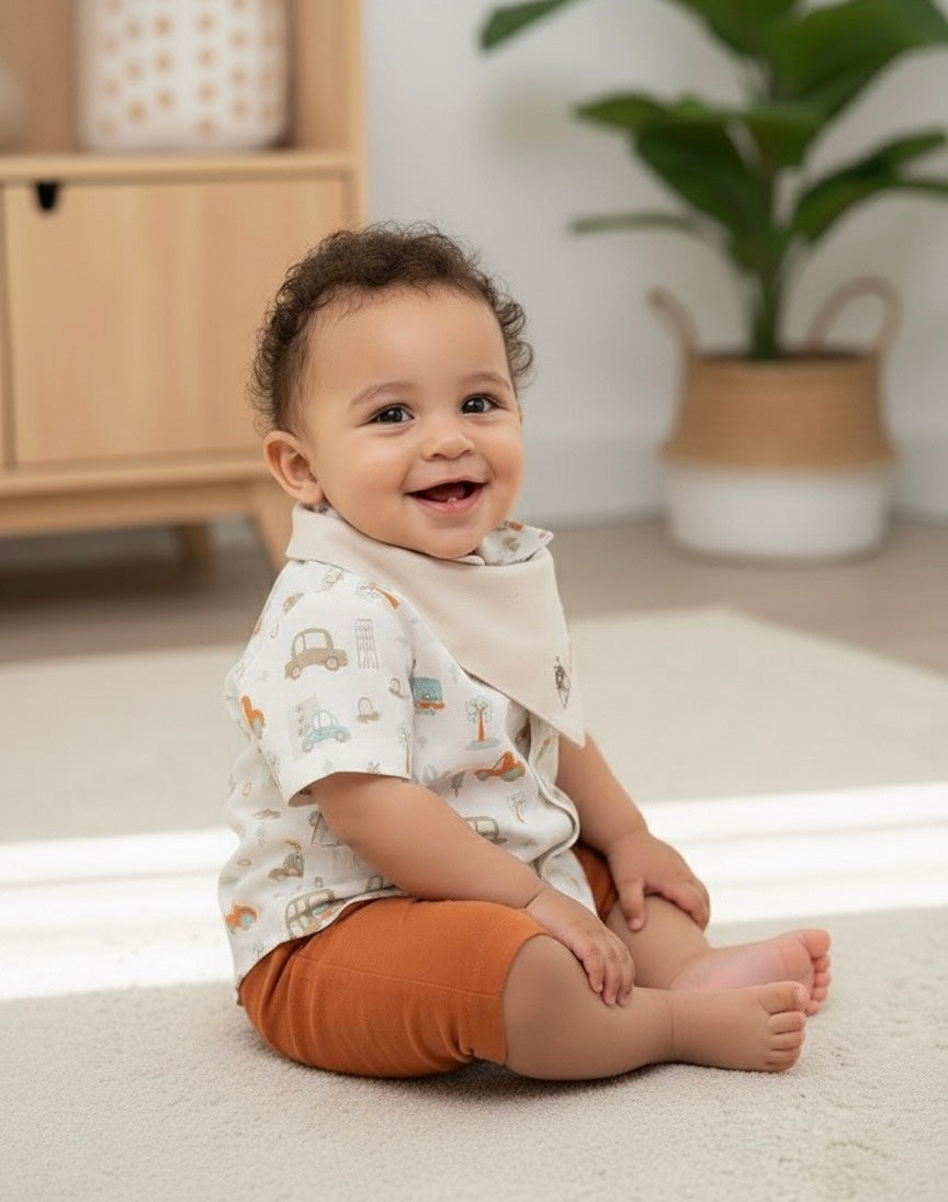 Baby Boy City Design Muslin Set – 3-Piece Organic Muslin Baby Outfit