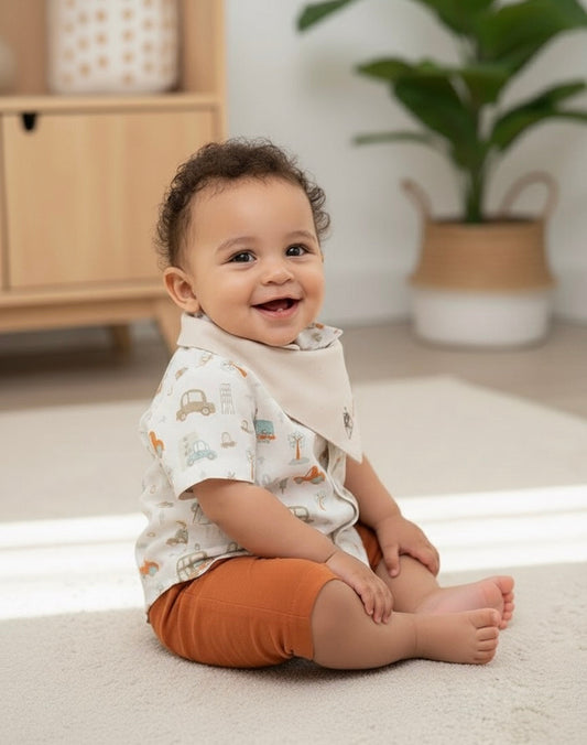 Baby Boy City Design Muslin Set – 3-Piece Organic Muslin Baby Outfit