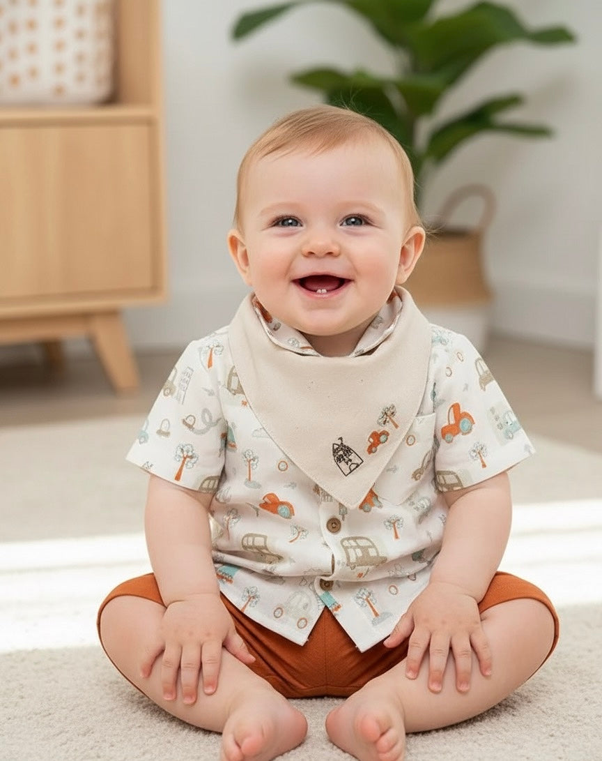 Baby Boy City Design Muslin Set – 3-Piece Organic Muslin Baby Outfit