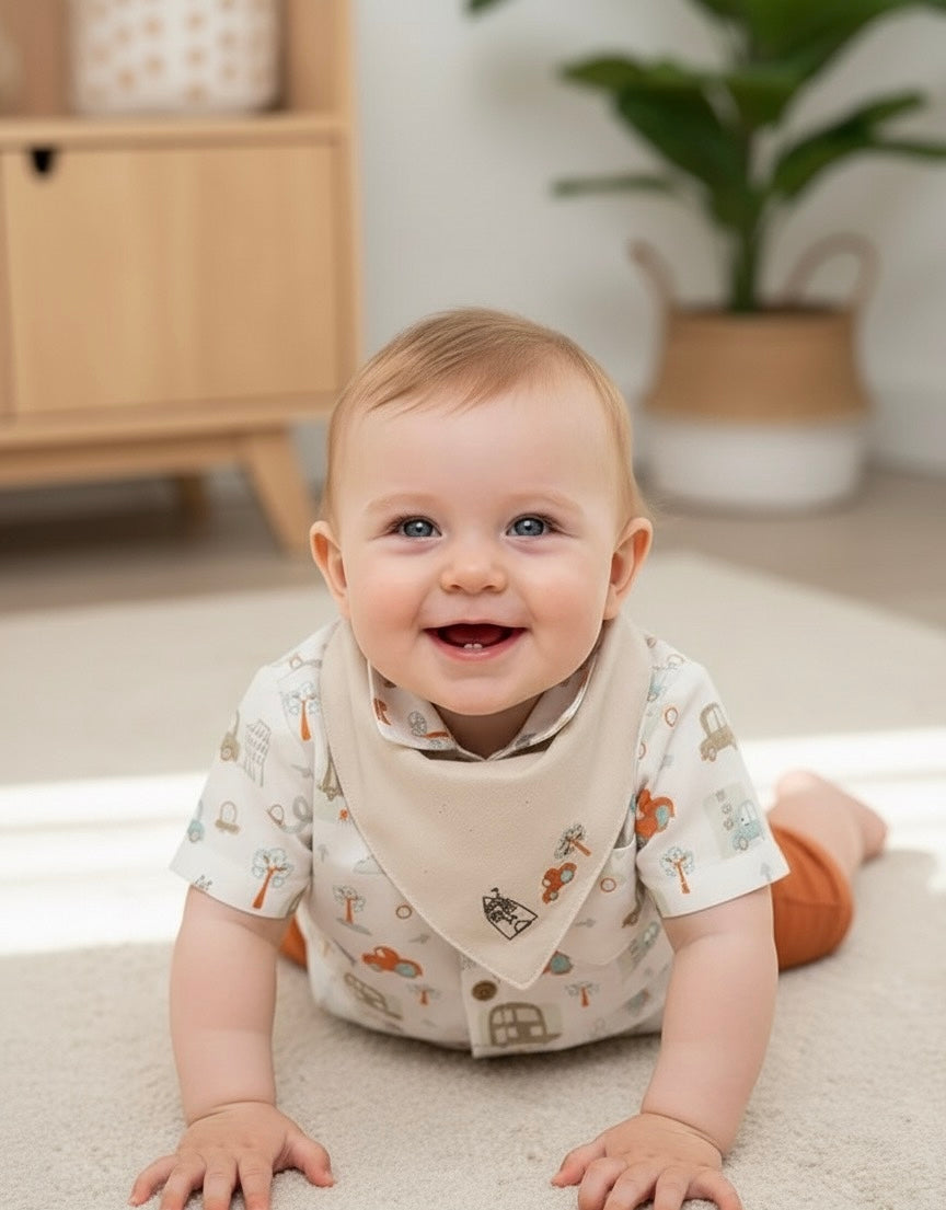 Baby Boy City Design Muslin Set – 3-Piece Organic Muslin Baby Outfit