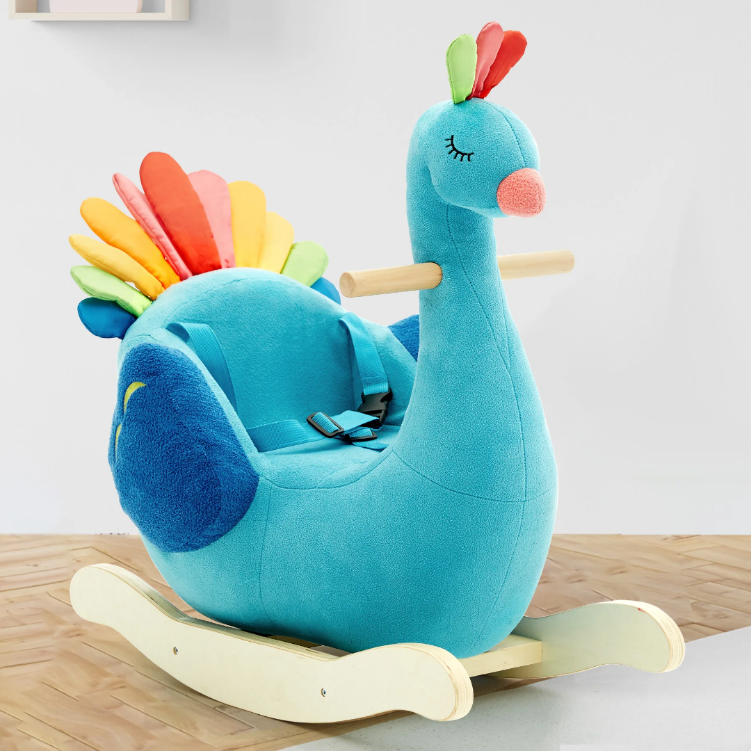 Penelope Plush Peacock Wooden Rocker