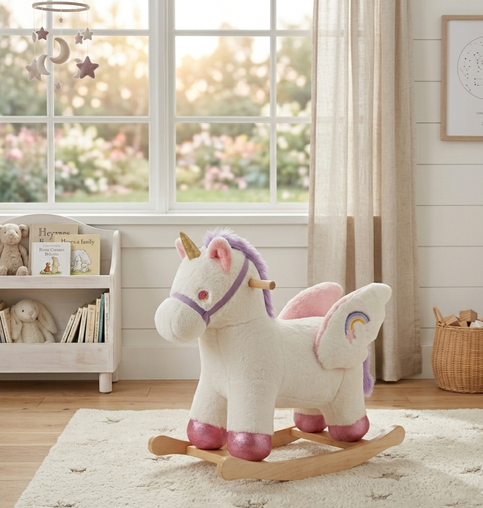Celestia Plush Unicorn Wooden Rocker