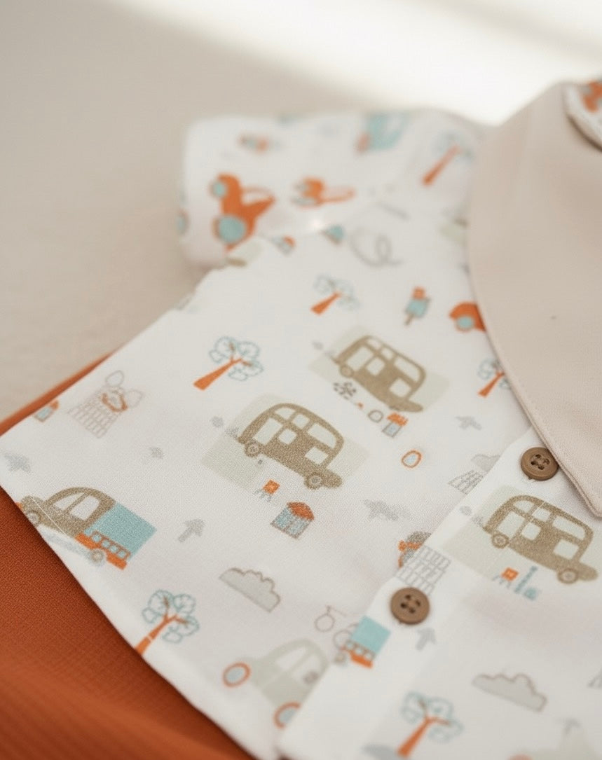 Baby Boy City Design Muslin Set – 3-Piece Organic Muslin Baby Outfit