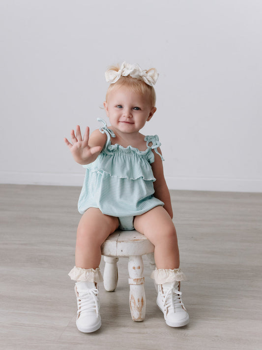 Celeste Organic Cotton Set/ Romper-Mint Blue