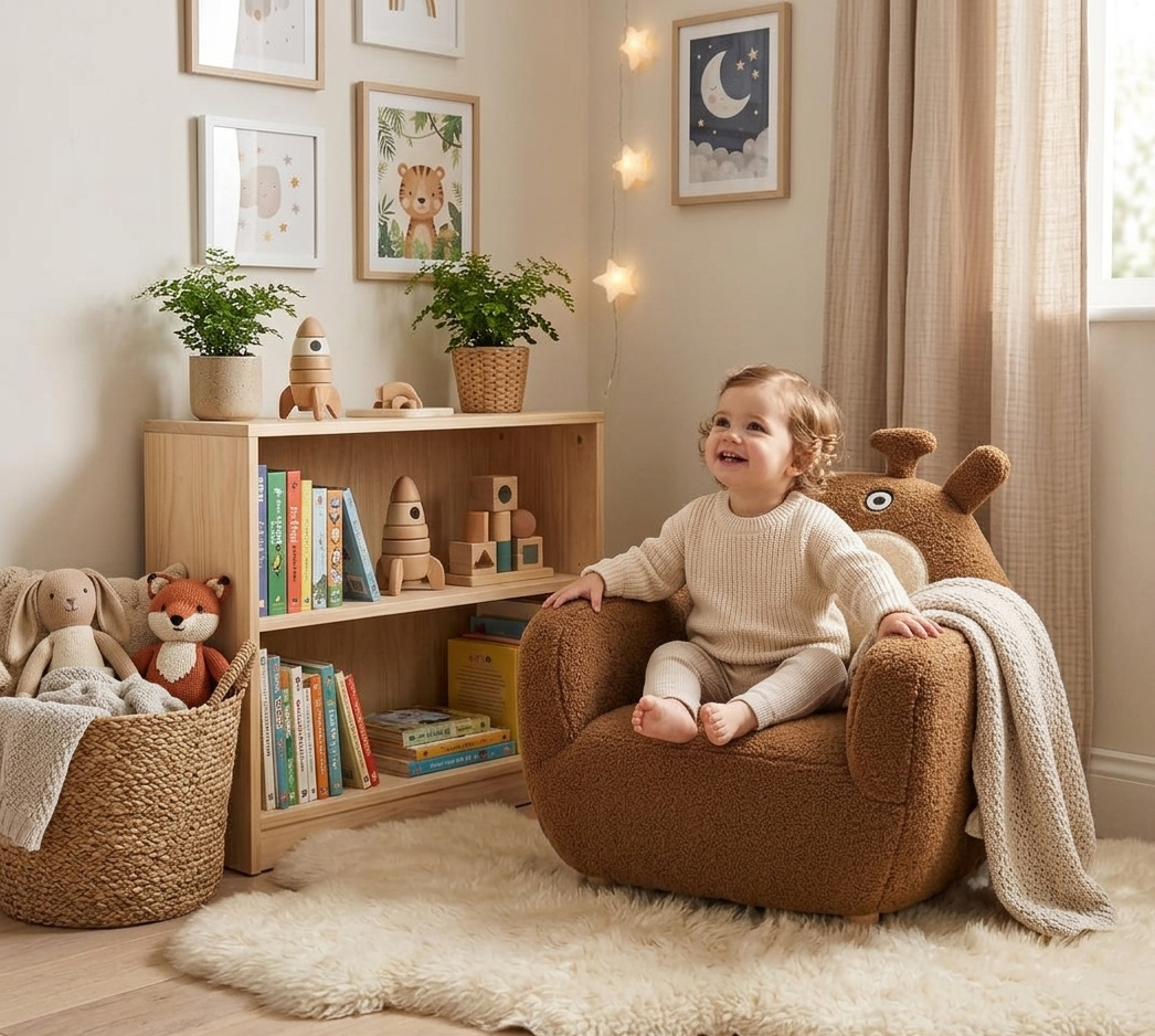 Modern Minimalist Giraffe Bouclé Kids Armchair