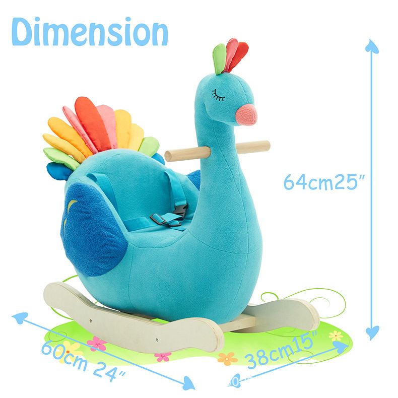 Penelope Plush Peacock Wooden Rocker