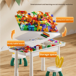 4-In-1 Building Blocks Activity Table & Chair Set - Multicolor
